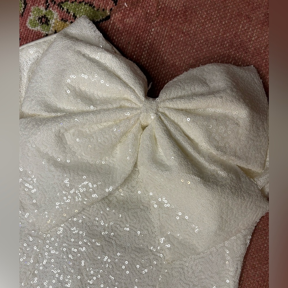 Altar’d State white bow strapless sequin mini dress. Size medium - Picture 3 of 5